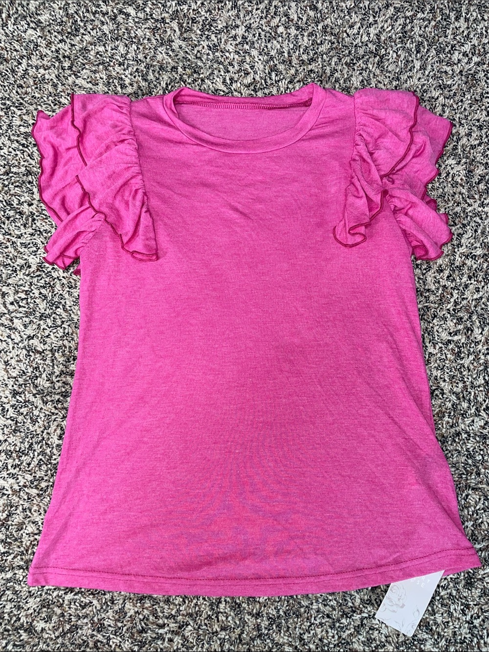 Trendy Emery Rose Hot Pink Ruffle Short Sleeve Tee Size Small | NWT